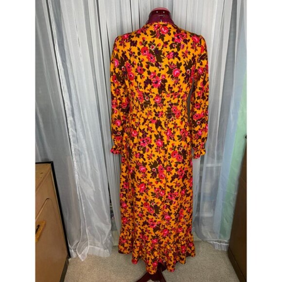 1970s peasant dress floral boho flowerpower mustard pink - Picture 4 of 13